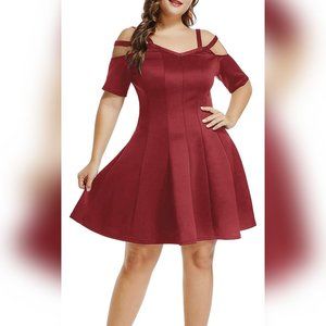 Strappy Cold Shoulder Flared Plus Size Dress